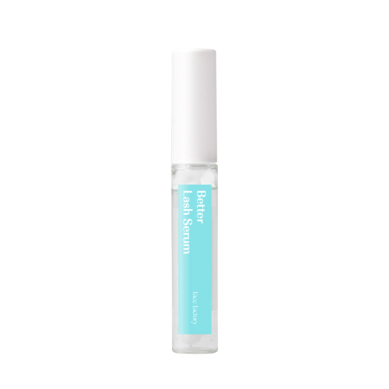 Better Lash Serum bottle with a white cap and blue label on a white background