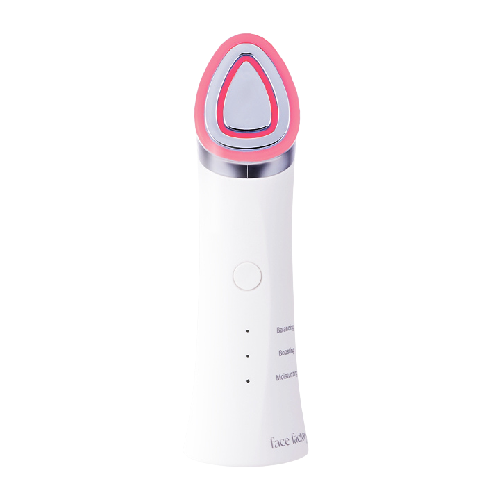 Boosters Pro facial skincare device with illuminated LED head on a transparent background