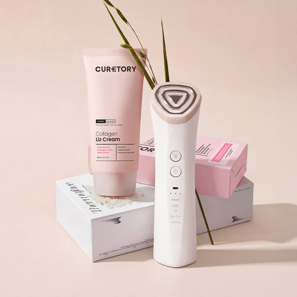 Face Factory Firm Resilience Duo featuring the Rink Shot skincare device and Collagen Liz Cream displayed together