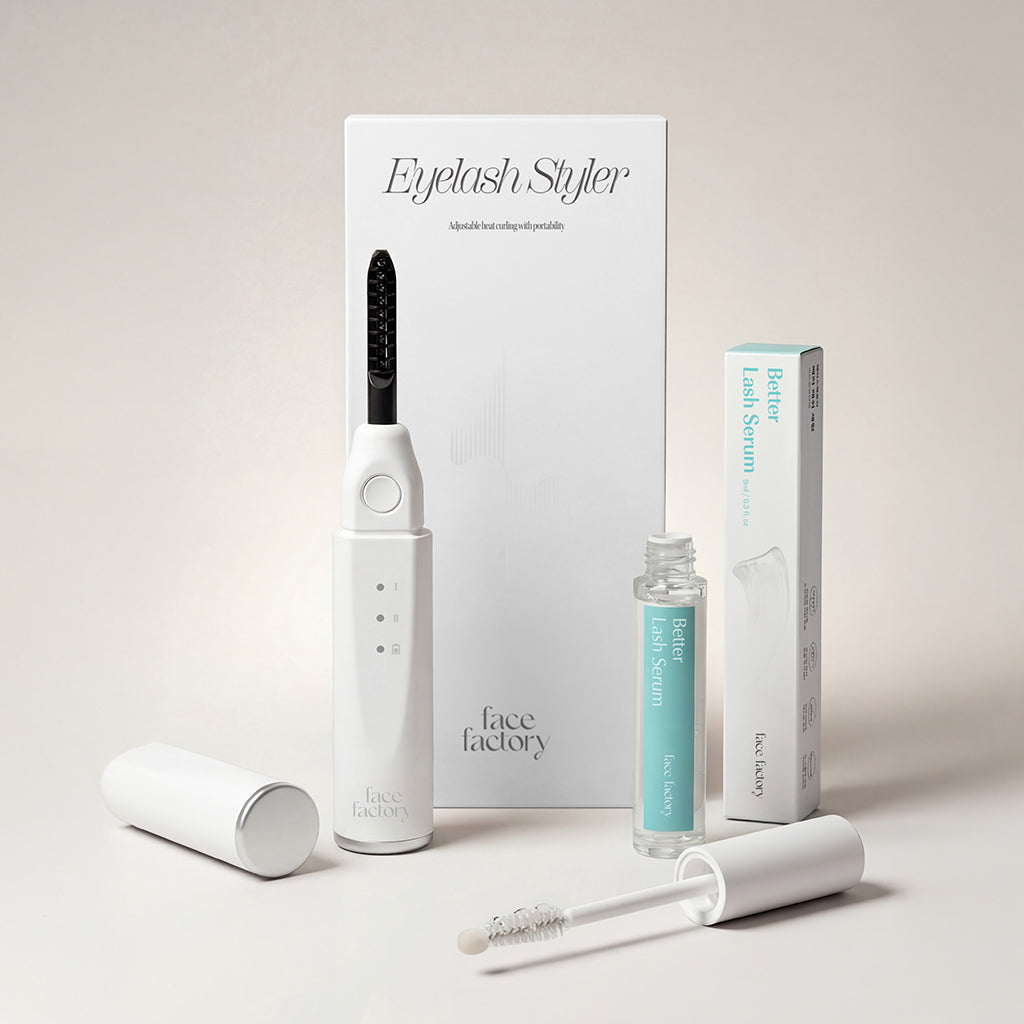 Refined Lashes Duo set featuring the Face Factory Eyelash Styler and Better Lash Serum packaging